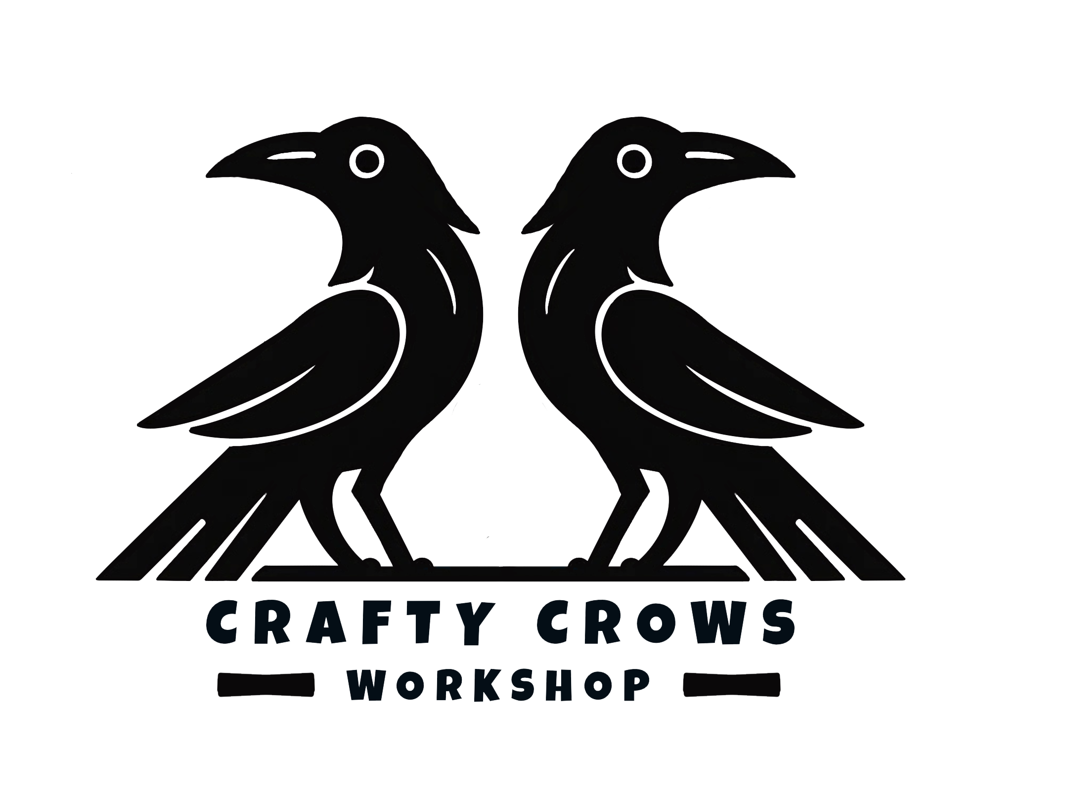 Crafty Crows Workshop Logo. Shows two black crows looking away from each other with the words "Crafty Crows Workshop" underneath.